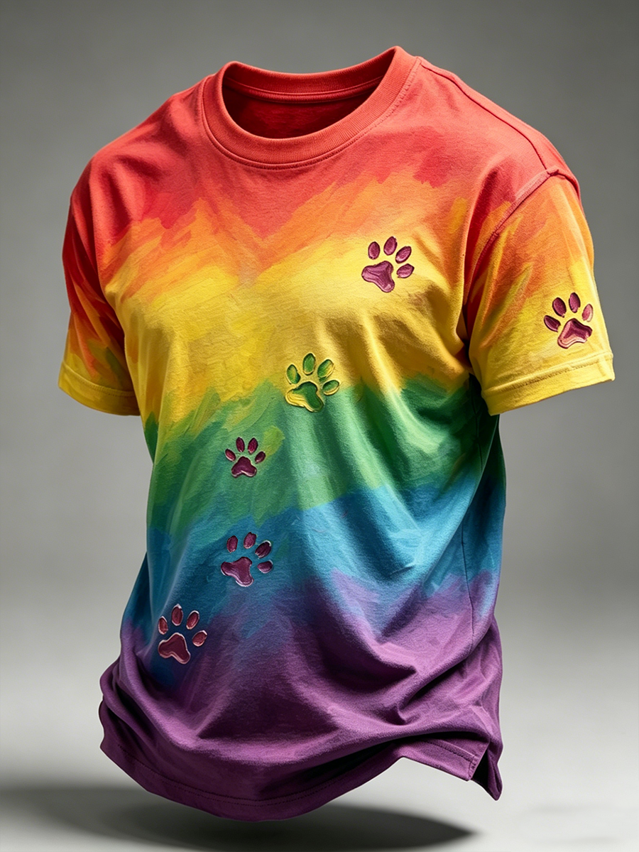 Men's Rainbow Dog Paw Short Sleeves T-shirt